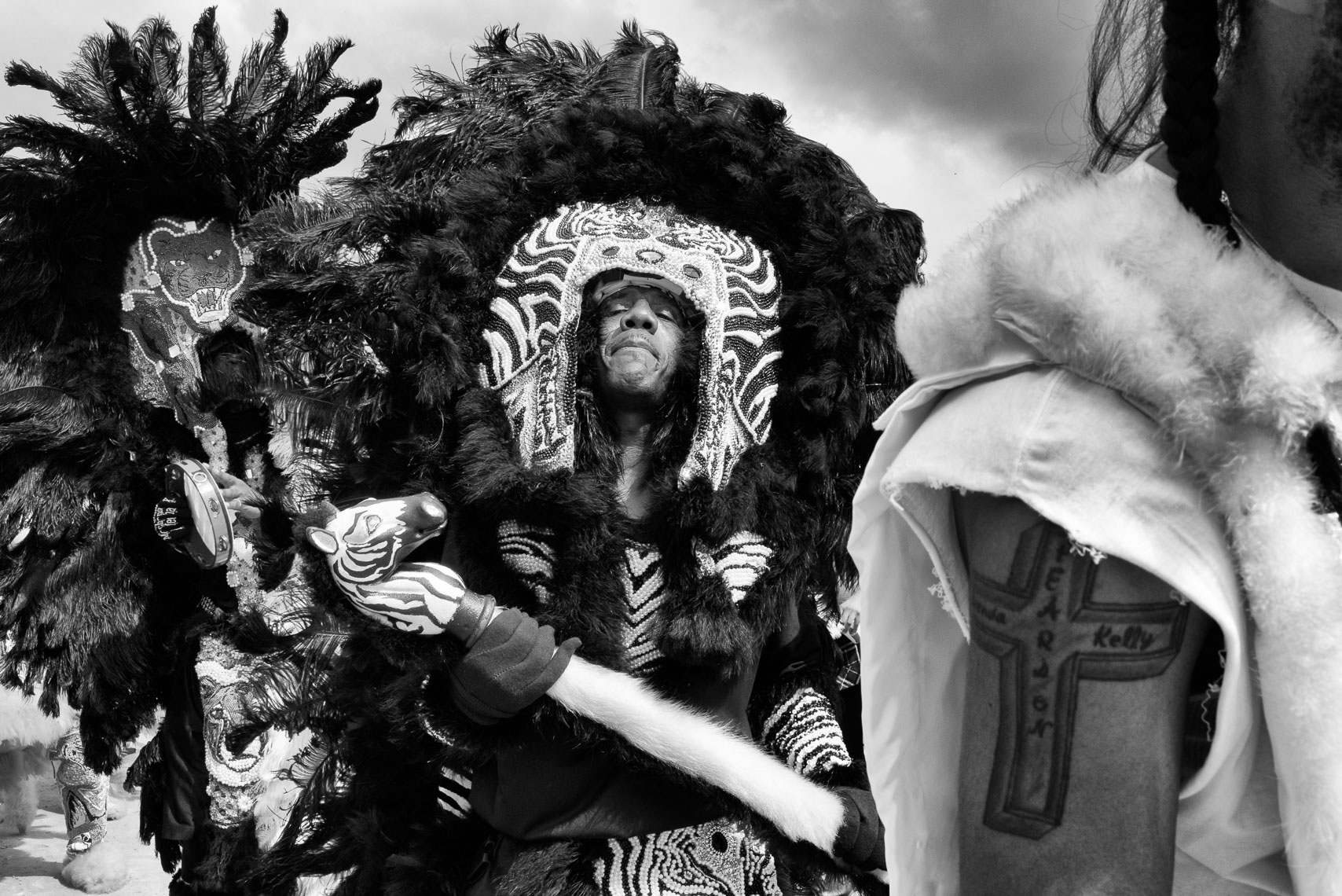 MardiGrasIndianswCrossBW-2